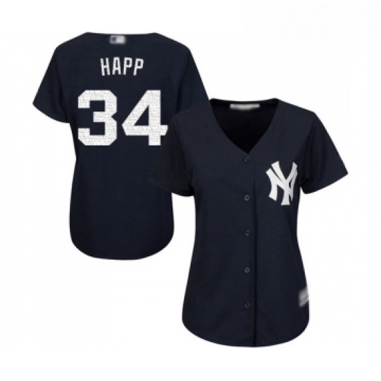 Womens New York Yankees 34 JA Happ Authentic Navy Blue Alternate Baseball Jersey Womens New York Yankees 34 JA Happ Authentic Navy Blue Alternate Baseball Jersey