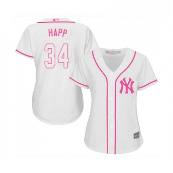 Womens New York Yankees 34 JA Happ Authentic White Fashion Cool Base Baseball Jersey Womens New York Yankees 34 JA Happ Authentic White Fashion Cool Base Baseball Jersey