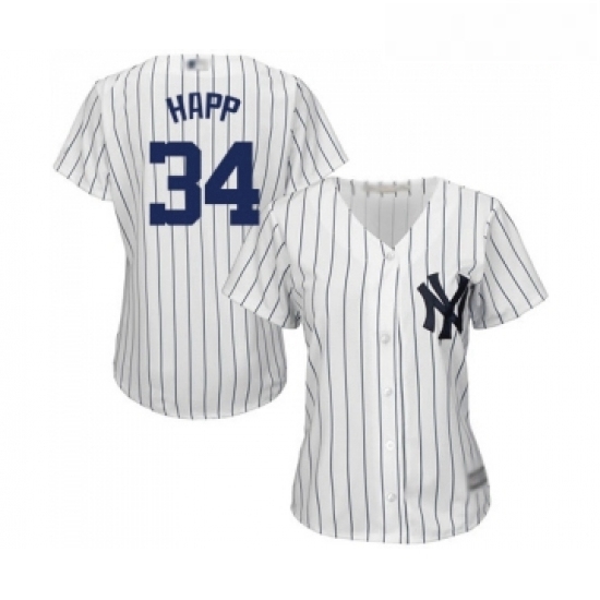Womens New York Yankees 34 JA Happ Authentic White Home Baseball Jersey Womens New York Yankees 34 JA Happ Authentic White Home Baseball Jersey