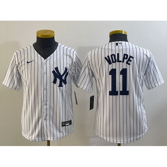 Youth New York Yankees 11 Anthony Volpe White Cool Base Stitched Baseball Jersey Youth New York Yankees 11 Anthony Volpe White Cool Base Stitched Baseball Jersey