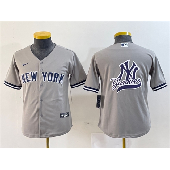 Youth New York Yankees Gray Team Big Logo Cool Base Stitched Baseball Jersey 2 Youth New York Yankees Gray Team Big Logo Cool Base Stitched Baseball Jersey 2