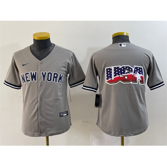 Youth New York Yankees Gray Team Big Logo Cool Base Stitched Baseball Jersey Youth New York Yankees Gray Team Big Logo Cool Base Stitched Baseball Jersey