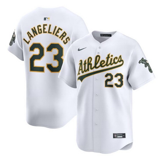 Men Oakland Athletics 23 Shea Langeliers White Home Limited Stitched Jersey Men Oakland Athletics 23 Shea Langeliers White Home Limited Stitched Jersey