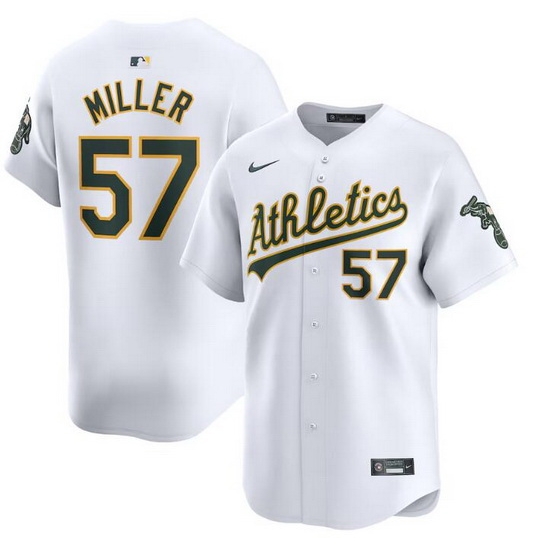 Men Oakland Athletics 57 Mason Miller White Home Limited Stitched Jersey Men Oakland Athletics 57 Mason Miller White Home Limited Stitched Jersey
