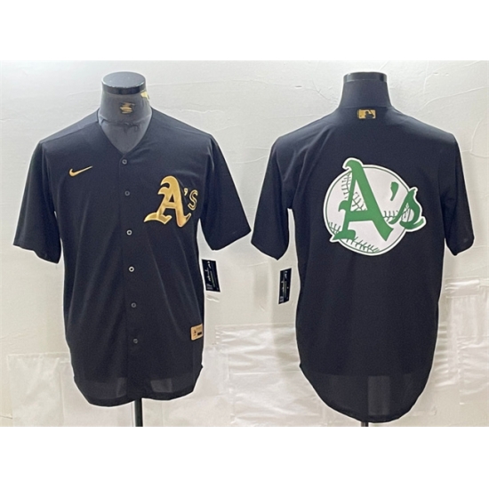 Men Oakland Athletics Black Gold Team Big Logo Cool Base Stitched Baseball Jersey 2 Men Oakland Athletics Black Gold Team Big Logo Cool Base Stitched Baseball Jersey 2