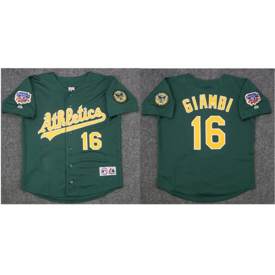Men Oakland Athletics Jason Giambi #16 1997 Greeen Jackie 50Th Patch Jersey Men Oakland Athletics Jason Giambi #16 1997 Greeen Jackie 50Th Patch Jersey
