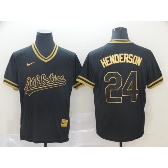 Men Oakland Athletics Rickey Henderson Black Gold Cooperstown Collection Legend V Neck Jersey Men Oakland Athletics Rickey Henderson Black Gold Cooperstown Collection Legend V Neck Jersey