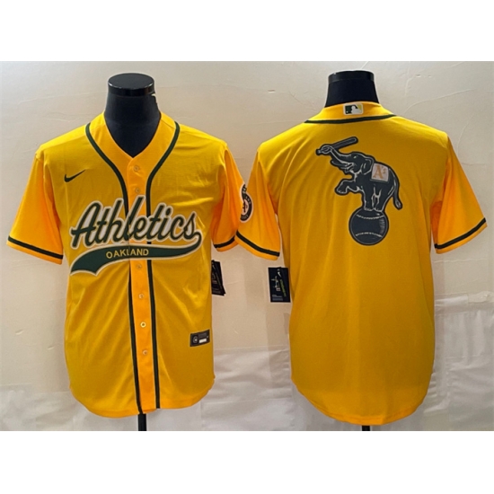 Men Oakland Athletics Yellow Team Big Logo Cool Base Stitched Baseball Jersey 003 Men Oakland Athletics Yellow Team Big Logo Cool Base Stitched Baseball Jersey 003