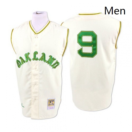 Mens Mitchell and Ness 1968 Oakland Athletics 9 Reggie Jackson Replica Cream Throwback MLB Jersey Mens Mitchell and Ness 1968 Oakland Athletics 9 Reggie Jackson Replica Cream Throwback MLB Jersey