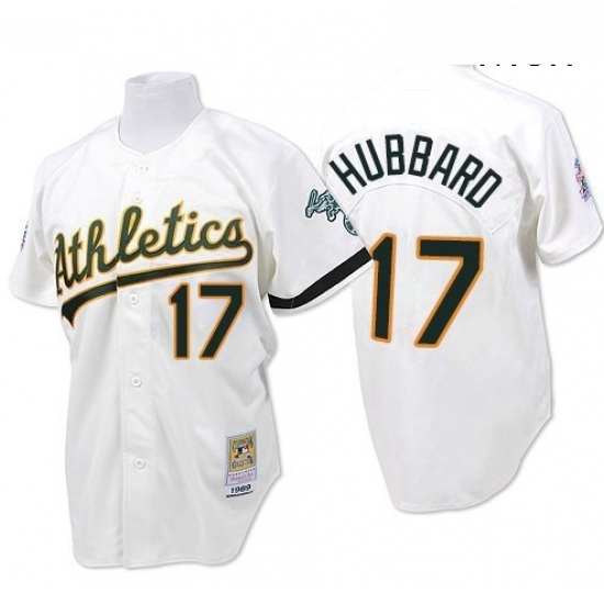 Mens Mitchell and Ness Oakland Athletics 17 Glenn Hubbard Authentic White Throwback MLB Jersey Mens Mitchell and Ness Oakland Athletics 17 Glenn Hubbard Authentic White Throwback MLB Jersey