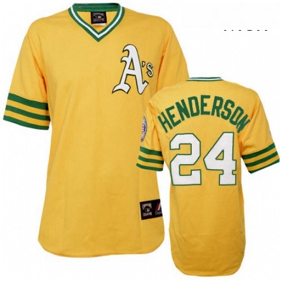 Mens Mitchell and Ness Oakland Athletics 24 Rickey Henderson Replica Gold Throwback MLB Jersey Mens Mitchell and Ness Oakland Athletics 24 Rickey Henderson Replica Gold Throwback MLB Jersey