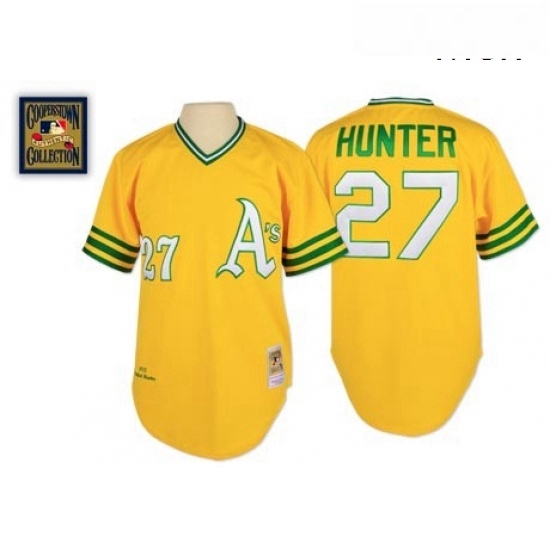 Mens Mitchell and Ness Oakland Athletics 27 Catfish Hunter Replica Gold Throwback MLB Jersey Mens Mitchell and Ness Oakland Athletics 27 Catfish Hunter Replica Gold Throwback MLB Jersey