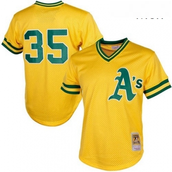 Mens Mitchell and Ness Oakland Athletics 35 Rickey Henderson Replica Gold 1984 Throwback MLB Jersey Mens Mitchell and Ness Oakland Athletics 35 Rickey Henderson Replica Gold 1984 Throwback MLB Jersey