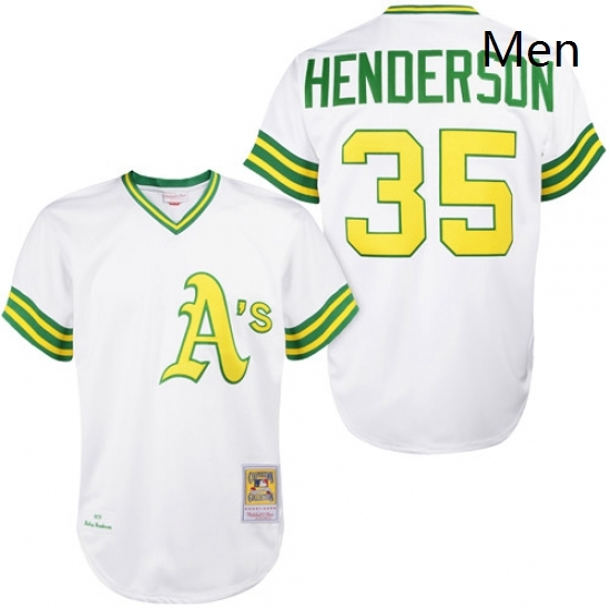 Mens Mitchell and Ness Oakland Athletics 35 Rickey Henderson Replica White 1979 Throwback MLB Jersey Mens Mitchell and Ness Oakland Athletics 35 Rickey Henderson Replica White 1979 Throwback MLB Jersey