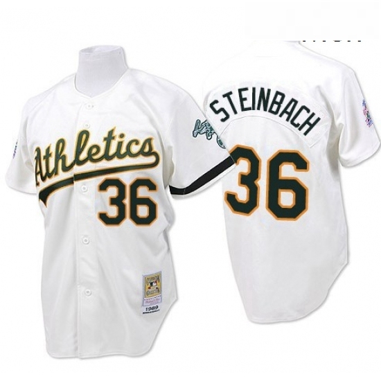 Mens Mitchell and Ness Oakland Athletics 36 Terry Steinbach Replica White Throwback MLB Jersey Mens Mitchell and Ness Oakland Athletics 36 Terry Steinbach Replica White Throwback MLB Jersey