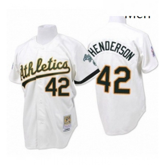 Mens Mitchell and Ness Oakland Athletics 42 Dave Henderson Authentic White Throwback MLB Jersey Mens Mitchell and Ness Oakland Athletics 42 Dave Henderson Authentic White Throwback MLB Jersey