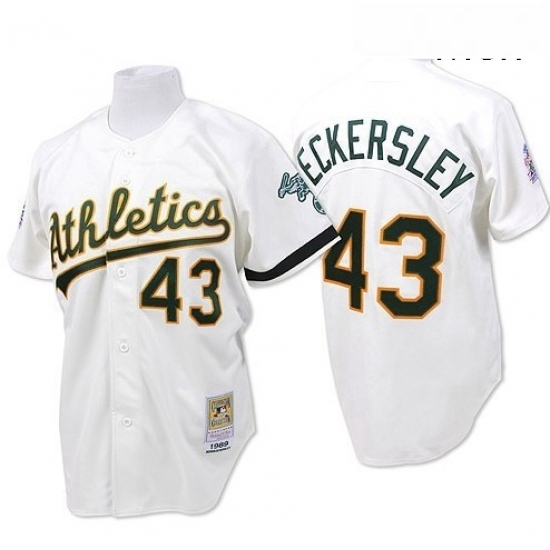 Mens Mitchell and Ness Oakland Athletics 43 Dennis Eckersley Replica White Throwback MLB Jersey Mens Mitchell and Ness Oakland Athletics 43 Dennis Eckersley Replica White Throwback MLB Jersey