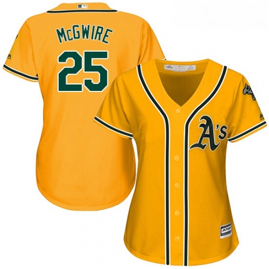 Womens Majestic Oakland Athletics 25 Mark McGwire Authentic Gold Alternate 2 Cool Base MLB Jersey Womens Majestic Oakland Athletics 25 Mark McGwire Authentic Gold Alternate 2 Cool Base MLB Jersey