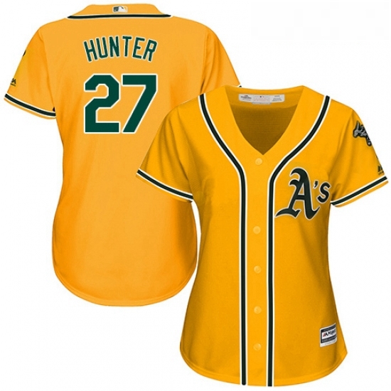 Womens Majestic Oakland Athletics 27 Catfish Hunter Authentic Gold Alternate 2 Cool Base MLB Jersey Womens Majestic Oakland Athletics 27 Catfish Hunter Authentic Gold Alternate 2 Cool Base MLB Jersey