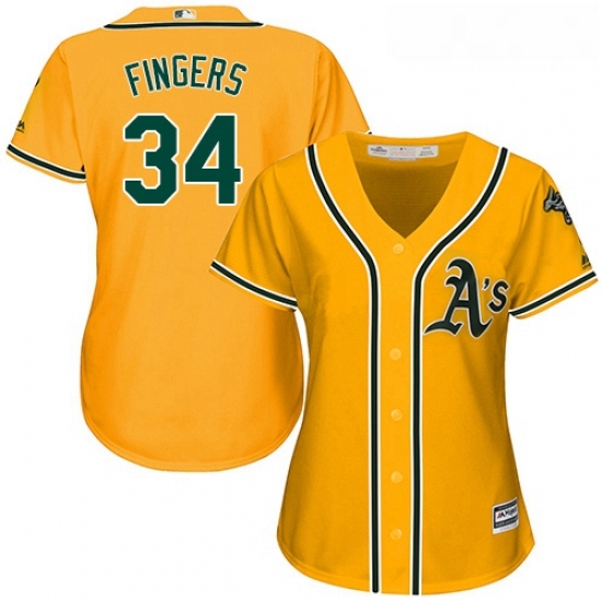 Womens Majestic Oakland Athletics 34 Rollie Fingers Replica Gold Alternate 2 Cool Base MLB Jersey Womens Majestic Oakland Athletics 34 Rollie Fingers Replica Gold Alternate 2 Cool Base MLB Jersey