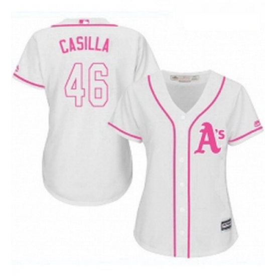 Womens Majestic Oakland Athletics 46 Santiago Casilla Authentic White Fashion Cool Base MLB Jersey Womens Majestic Oakland Athletics 46 Santiago Casilla Authentic White Fashion Cool Base MLB Jersey