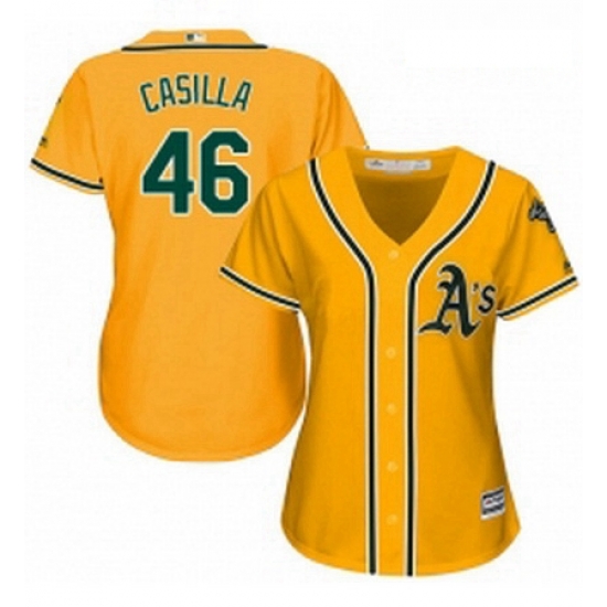 Womens Majestic Oakland Athletics 46 Santiago Casilla Replica Gold Alternate 2 Cool Base MLB Jersey Womens Majestic Oakland Athletics 46 Santiago Casilla Replica Gold Alternate 2 Cool Base MLB Jersey