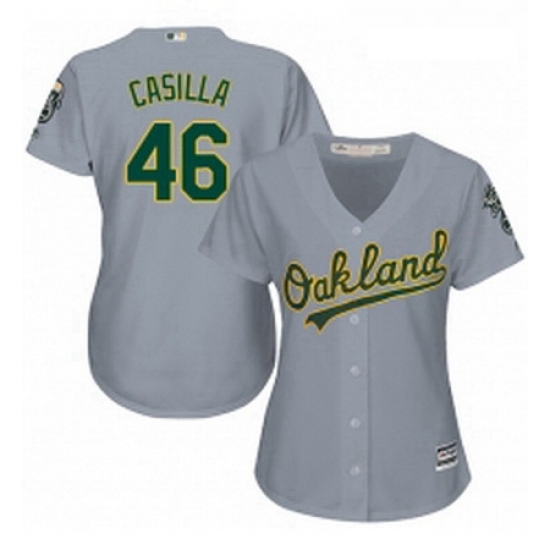 Womens Majestic Oakland Athletics 46 Santiago Casilla Replica Grey Road Cool Base MLB Jersey Womens Majestic Oakland Athletics 46 Santiago Casilla Replica Grey Road Cool Base MLB Jersey
