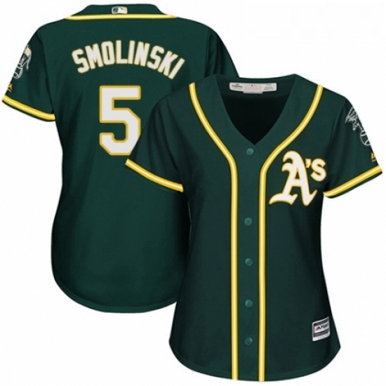 Womens Majestic Oakland Athletics 5 Jake Smolinski Replica Green Alternate 1 Cool Base MLB Jersey Womens Majestic Oakland Athletics 5 Jake Smolinski Replica Green Alternate 1 Cool Base MLB Jersey