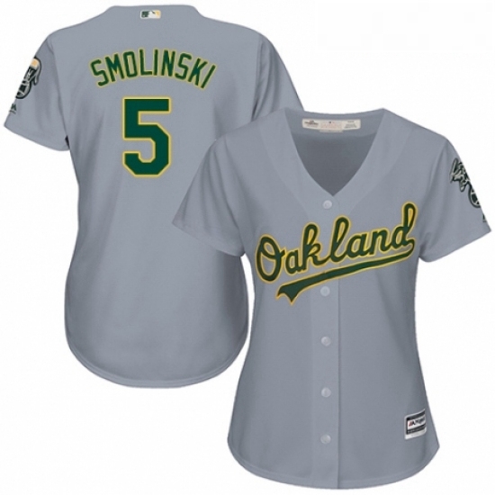 Womens Majestic Oakland Athletics 5 Jake Smolinski Replica Grey Road Cool Base MLB Jersey Womens Majestic Oakland Athletics 5 Jake Smolinski Replica Grey Road Cool Base MLB Jersey