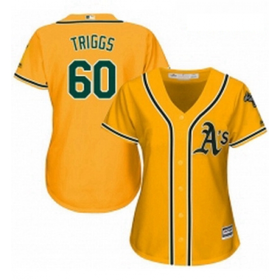Womens Majestic Oakland Athletics 60 Andrew Triggs Authentic Gold Alternate 2 Cool Base MLB Jersey Womens Majestic Oakland Athletics 60 Andrew Triggs Authentic Gold Alternate 2 Cool Base MLB Jersey