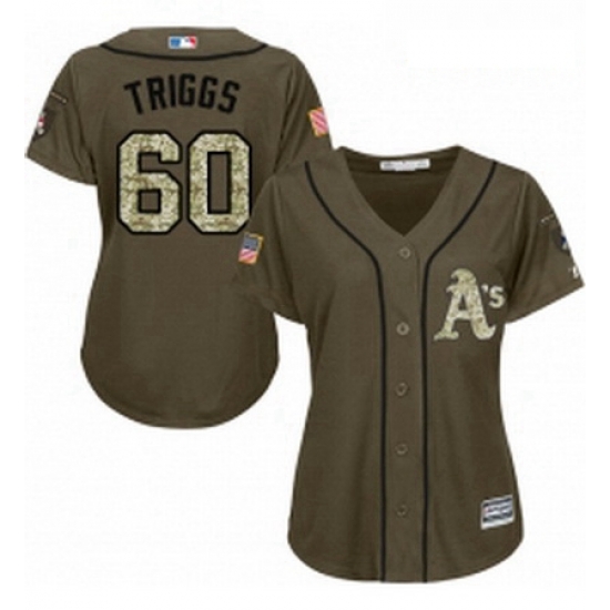 Womens Majestic Oakland Athletics 60 Andrew Triggs Replica Green Salute to Service MLB Jersey Womens Majestic Oakland Athletics 60 Andrew Triggs Replica Green Salute to Service MLB Jersey