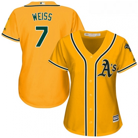 Womens Majestic Oakland Athletics 7 Walt Weiss Replica Gold Alternate 2 Cool Base MLB Jersey Womens Majestic Oakland Athletics 7 Walt Weiss Replica Gold Alternate 2 Cool Base MLB Jersey