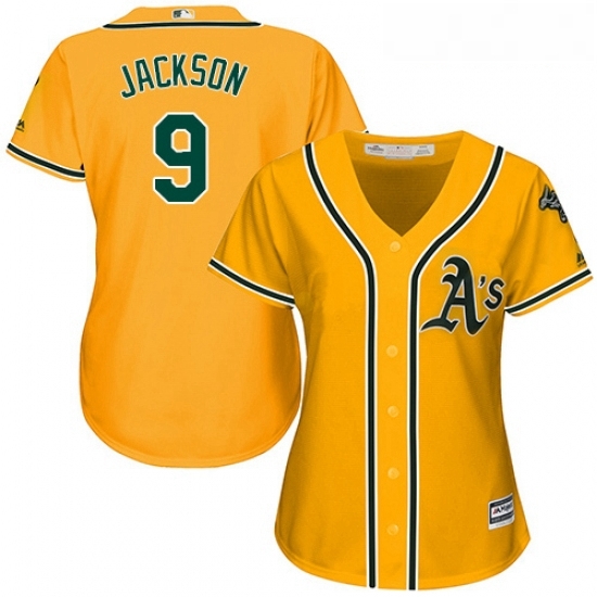 Womens Majestic Oakland Athletics 9 Reggie Jackson Authentic Gold Alternate 2 Cool Base MLB Jersey Womens Majestic Oakland Athletics 9 Reggie Jackson Authentic Gold Alternate 2 Cool Base MLB Jersey