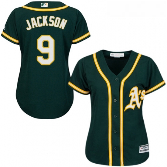Womens Majestic Oakland Athletics 9 Reggie Jackson Authentic Green Alternate 1 Cool Base MLB Jersey Womens Majestic Oakland Athletics 9 Reggie Jackson Authentic Green Alternate 1 Cool Base MLB Jersey