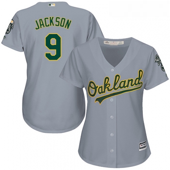 Womens Majestic Oakland Athletics 9 Reggie Jackson Replica Grey Road Cool Base MLB Jersey Womens Majestic Oakland Athletics 9 Reggie Jackson Replica Grey Road Cool Base MLB Jersey