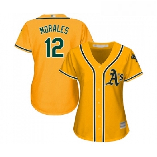 Womens Oakland Athletics 12 Kendrys Morales Replica Gold Alternate 2 Cool Base Baseball Jersey Womens Oakland Athletics 12 Kendrys Morales Replica Gold Alternate 2 Cool Base Baseball Jersey