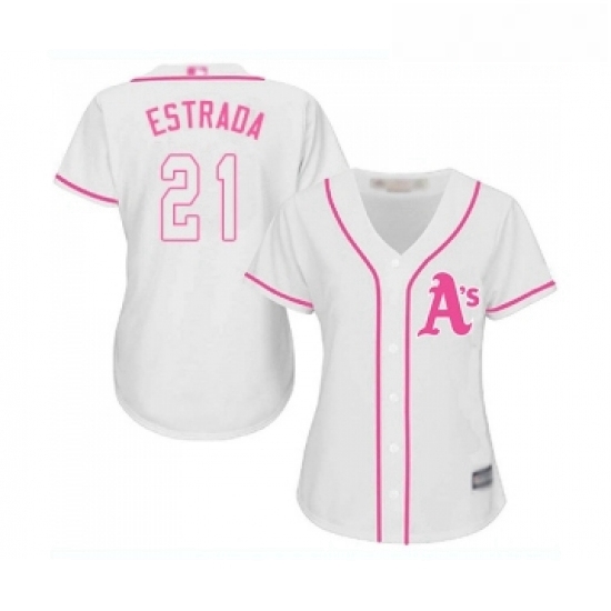 Womens Oakland Athletics 21 Marco Estrada Replica White Fashion Cool Base Baseball Jersey Womens Oakland Athletics 21 Marco Estrada Replica White Fashion Cool Base Baseball Jersey