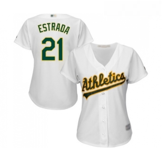 Womens Oakland Athletics 21 Marco Estrada Replica White Home Cool Base Baseball Jersey Womens Oakland Athletics 21 Marco Estrada Replica White Home Cool Base Baseball Jersey
