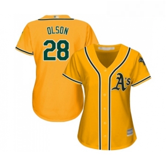 Womens Oakland Athletics 28 Matt Olson Replica Gold Alternate 2 Cool Base Baseball Jersey Womens Oakland Athletics 28 Matt Olson Replica Gold Alternate 2 Cool Base Baseball Jersey