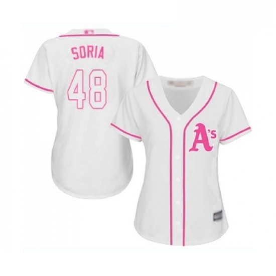 Womens Oakland Athletics 48 Joakim Soria Authentic White Fashion Cool Base Baseball Jersey Womens Oakland Athletics 48 Joakim Soria Authentic White Fashion Cool Base Baseball Jersey