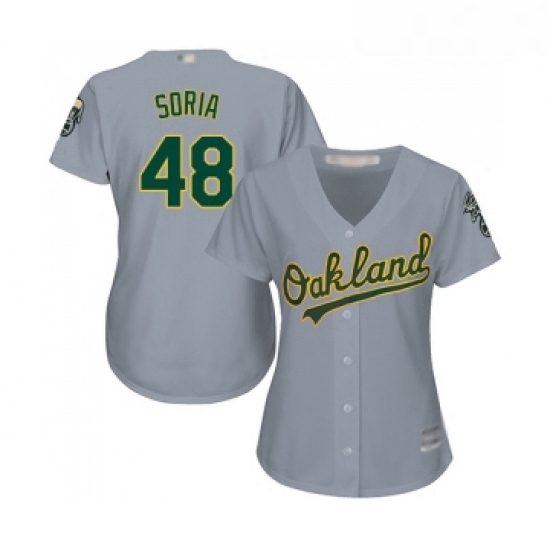 Womens Oakland Athletics 48 Joakim Soria Replica Grey Road Cool Base Baseball Jersey Womens Oakland Athletics 48 Joakim Soria Replica Grey Road Cool Base Baseball Jersey