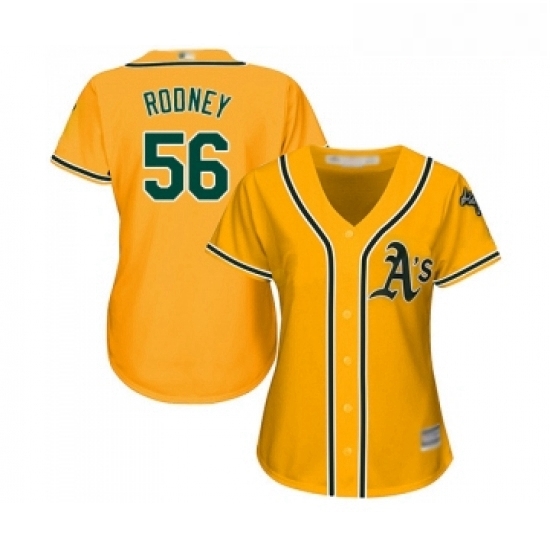 Womens Oakland Athletics 56 Fernando Rodney Replica Gold Alternate 2 Cool Base Baseball Jersey Womens Oakland Athletics 56 Fernando Rodney Replica Gold Alternate 2 Cool Base Baseball Jersey