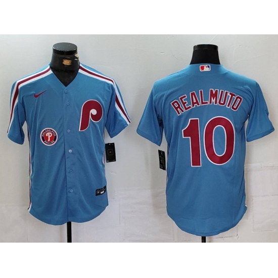 Men Philadelphia Phillies 10 J T Realmuto Blue Cool Base Stitched Jersey 2 Men Philadelphia Phillies 10 J T Realmuto Blue Cool Base Stitched Jersey 2