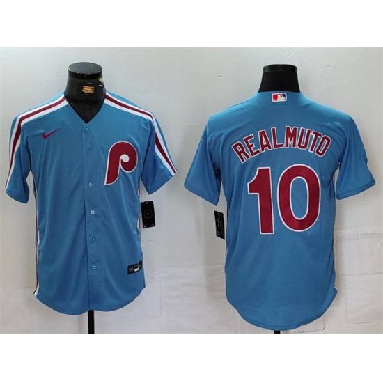 Men Philadelphia Phillies 10 J T Realmuto Blue Cool Base Stitched Jersey Men Philadelphia Phillies 10 J T Realmuto Blue Cool Base Stitched Jersey