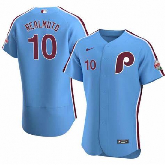 Men Philadelphia Phillies 10 J T Realmuto Blue Stitched Baseball Jersey Men Philadelphia Phillies 10 J T Realmuto Blue Stitched Baseball Jersey