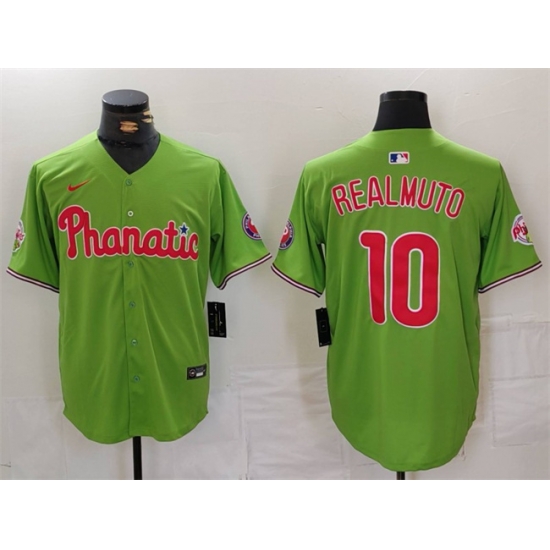Men Philadelphia Phillies 10 J T Realmuto Green With Patch Stitched Jersey Men Philadelphia Phillies 10 J T Realmuto Green With Patch Stitched Jersey