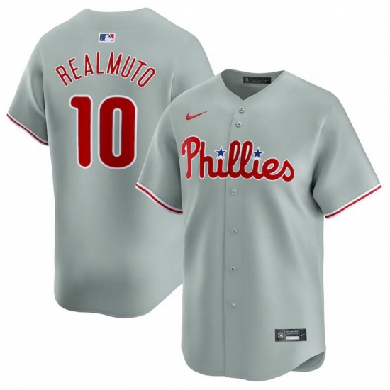 Men Philadelphia Phillies 10 J T Realmuto Grey Away Limited Stitched Jersey Men Philadelphia Phillies 10 J T Realmuto Grey Away Limited Stitched Jersey