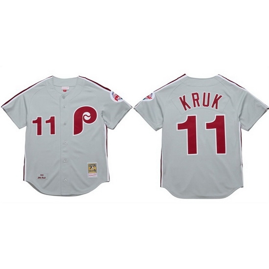 Men Philadelphia Phillies 11 John Kruk Grey 1989 Stitched Baseball Jersey Men Philadelphia Phillies 11 John Kruk Grey 1989 Stitched Baseball Jersey