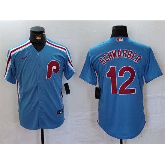 Men Philadelphia Phillies 12 Kyle Schwarber Blue Cool Base Stitched Jersey Men Philadelphia Phillies 12 Kyle Schwarber Blue Cool Base Stitched Jersey
