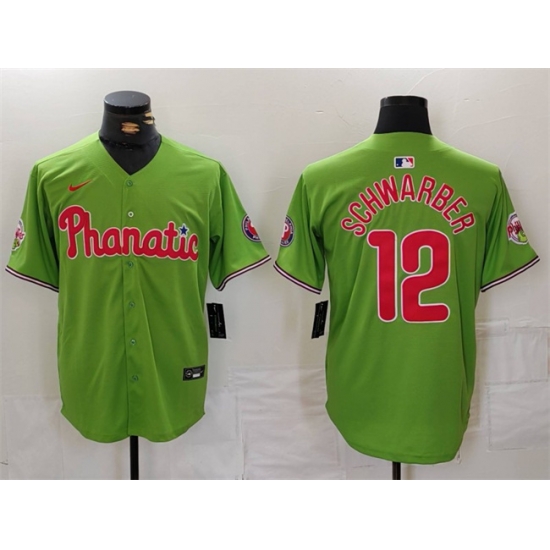 Men Philadelphia Phillies 12 Kyle Schwarber Green With Patch Stitched Jersey Men Philadelphia Phillies 12 Kyle Schwarber Green With Patch Stitched Jersey